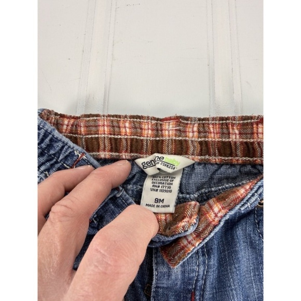 OshKosh B'gosh Genuine Baby Jeans 9M Plaid Cuff Lined‎ Unisex Denim - Picture 8 of 10